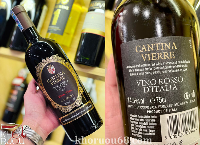 Rượu Vang ý đỏ Cantina Vierre Vino Rosso D’italia 14,5% chính hãng