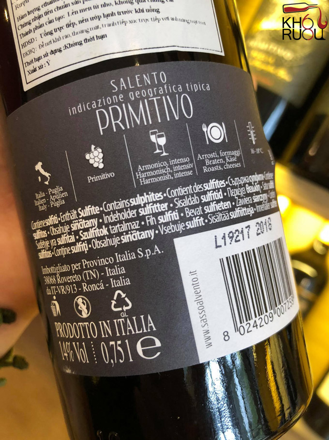 Rượu Vang Ý đỏ Sasso Al Vento nhập khẩu