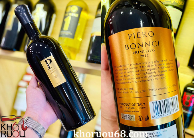Rượu Vang Ý đỏ Piero Bonnci Primitivo - Vang Chữ P nhập khẩu