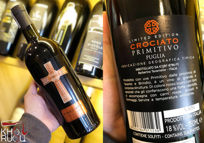 Rượu vang Ý đỏ Crociato Primitivo 18 độ nhập khẩu